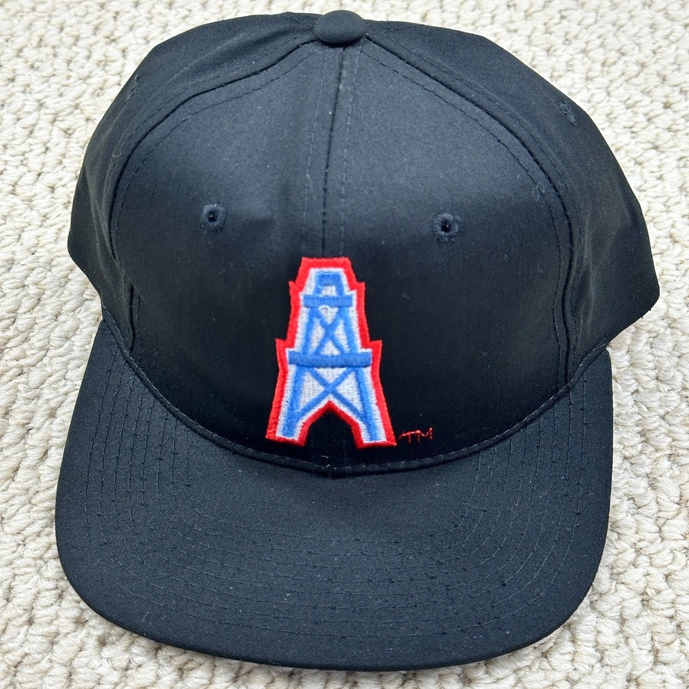 Vtg Houston Oilers Starter Cap Black Six Panel Retro Snapback Hat Derrick Logo